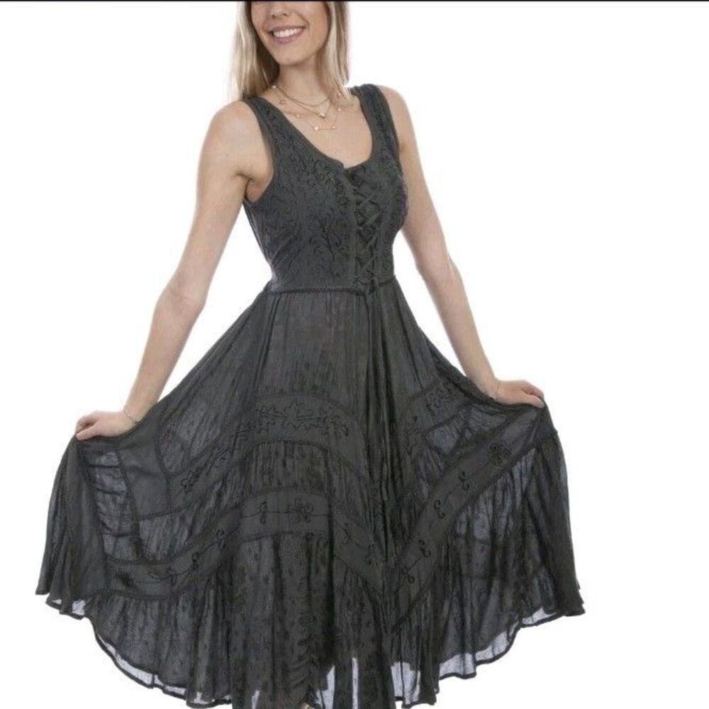 Scully Ladies Lace-Up Front Gunmetal Gray Large Sleeveless Midi Dress HC118-GUN